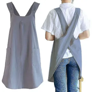 Japanische Leinenschürze Für Damen Mit Gekreuztem Rückenausschnitt Und Hübschen Taschen – Ideal Zum Kochen, Malen, Gärtnern Und Putzen. Erhältlich In Grau Und Dunkelgrau.