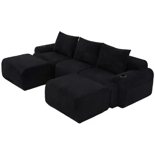 Redom 3-Sitzer, Schwarz, Textil, 174x80x268 cm, Wohnzimmer, Sofas & Couches, Wohnlandschaften, Wohnlandschaft U-Form