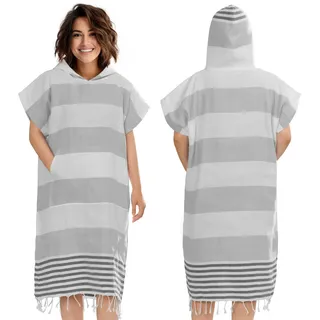 JEMIDI Bademantel Badeponcho Damen Herren - Surf Poncho aus Baumwolle - Handtuch Poncho, Baumwolle grau