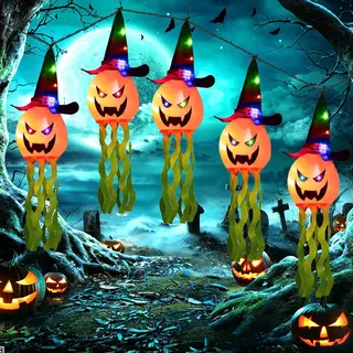 Halloween Deko Outdoor Kürbis Innen Garten Pumpkin Gruselig Horror Herbstdeko Set Kürbisse Party Draußen Zierkürbisse Halloweendeko Kürbisdeko Gartendeko zum Aufhängen Hängende (5pcs)