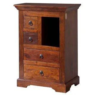 Holzkommode Sideboard schmal klein 55cm Akazie Holz massiv dunkelbraun kolonial