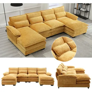 LVHOM XXL-Ecksofa U-Form, Sofagarnitur Wohnlandschaft Couch Sofa Couchgarnitur Eckgarnitur, 4 Sitzer, 261x82x134 cm, Gelb - Gelb