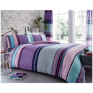 GC GAVENO CAVAILIA Hochwertiges Luxuriöses, weiches und gemütliches geometrisches Punkte-Bettbezug pflegeleicht wendbar Bedruckt gestreiftes Bettwäsche-Set, Polybaumwolle, Beere, King Size