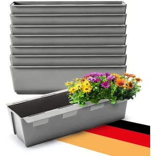BigDean 8er Set Paletten Blumenkästen - Einsatz - mit Hängesystem zum Einhängen - 37cm Beton-grau - Pflanzkasten für Europalette Balkonkasten Blumentopf - aus recyceltem PP-Kunststoff