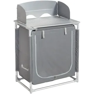 lovingHome® Tragbarer Camping Kochtisch mit Windschutz, ca. 75 x 55 x 82/108 cm – Schwarz/Silber