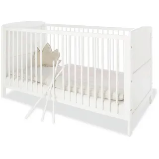 Pinolino Gitterbett Pinolino Viktoria, Weiß, Holzwerkstoff, 76x83x144 cm, zum Juniorbett umbaubar, höhenverstellbar, Sprossen mit Normabstand, Aufbauanleitung im Karton, Lattenrost inklusive, Schlupfsprossen, Babymöbel, Babybetten, Gitterbett