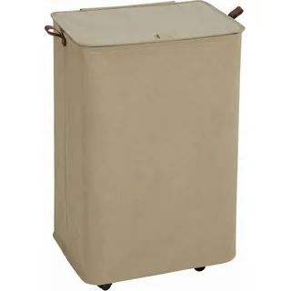 HOMCOM Wäschekorb mit Deckel und Rollen, 50 l, zusammenklappbarer Wäschekorb mit herausnehmbarer und waschbarer Kordeltasche, für Waschküche, Schlafzimmer, Bad, 40x30x65 cm, Camel   Aosom