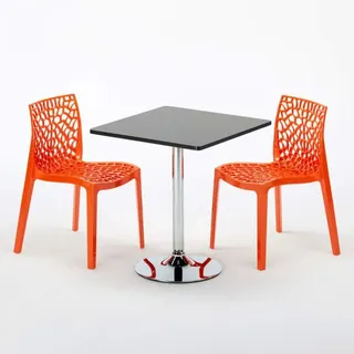 Schwarz Quadratisch Tisch und 2 Stühle Farbiges Polypropylen-Innenmastenset Grand Soleil Gruvyer Mojito - Orange - Orange