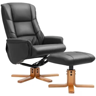 Homcom Relaxsessel Kunstleder 84 x 102 x 71 cm Schwarz mit Hocker