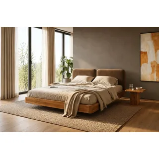 Eyko Holzbett Maui (Eichenbett Futonbett mit Schwebeeffekt), mit gepolstertem Kopfteil, 200/200, Eiche - lackiert, Naturfarbe braun 208 cm x 211 cm x 79 cm