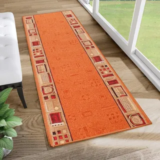 TAPISO Anti Rutsch Teppich Läufer rutschfest Brücke Meterware Modern Orange Rot Beige Figuren Design Meliert Flur Küche Wohnzimmer 100 x 250 cm