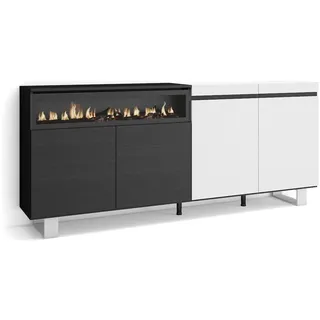 SKRAUT HOME Sideboard, Küche, Schrank, Flurmöbel, 200x35x87cm, 4 Türen, Elektrischer Kamin, Industriedesign, Moderner Stil, Schwarz und weiß _ 59_4