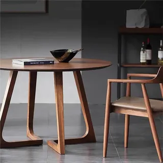 JingNian Mid Century Modern Esstisch, Bauernhaus Runder Vintage Sockel Esstisch Kleiner Freizeit Couchtisch füR 2-4 Personen(Brwon,120x75cm)