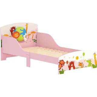 AIYAPLAY Kinderbett, Kinderstandbett, Tiermotiv, 140 x 70 cm mit hohen Seitenschutzpaneelen und Holzlattenrost, sicheres niedriges Design, einfach zu montieren, rosa