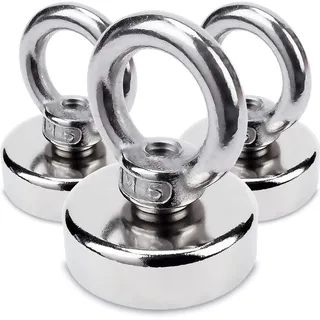 SENSEI® 3 Stück Extrem Starke Magnete – 20 kg Traglast, Neodym-Ösenmagnete in Stahlgehäuse – Ø 25 mm, Magnethaken mit Griff für Schrauben und Sicheren Halt
