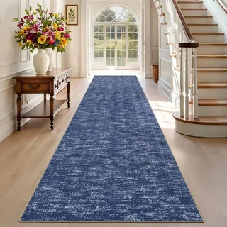 TEHWDAIYOU Teppich Läufer Flur rutschfest Küchenteppich Waschbar Flurläufer Teppichläufer Fußmatte Lang Korridor 90 x 200 cm Blau Teppiche Läufer für Küche, Wohnzimmer, Schlafzimmer