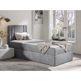 Mirjan24 Boxspringbett Carmen Mini, Einzelbett mit Bettkasten für die Bettwäsche, mit Topper und Kopfteil (Kameleon 84, Größe: 100x200 cm, Seit... - Grau