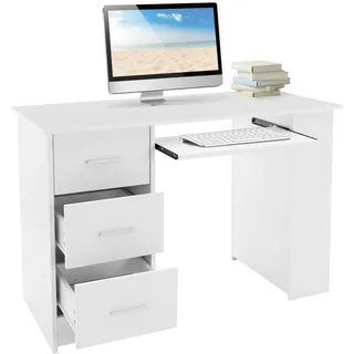 ML-Design Schreibtisch mit 3 Schubladen, 3 Regale Tastaturauszug 110x49x75 cm, Weiß,