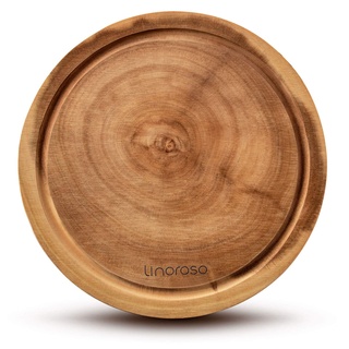 Linoroso Rundes Schneidebrett Akazien holz als Holzbrett erhältlich Schneidebrett Küchenbrett Frühstücksbrettchen mit Saftkanal Rutschfest Schnittfest Antibakteriell Küche - 25,4cm Durchmesser