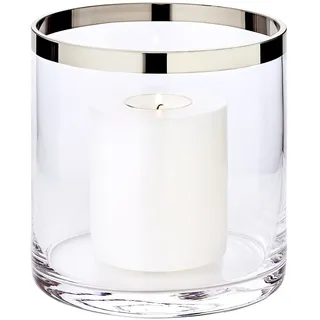 EDZARD Windlicht Molly, Kerzenhalter aus mundgeblasenem Kristallglas mit Platinrand, Glas für Stumpenkerzen Höhe 15 cm, Durchmesser 15 cm