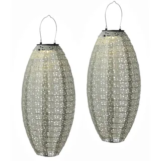 MARELIDA LED Solar Lampion oval Blumenmuster 40cm 2er Set grün