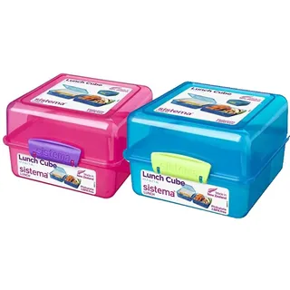 Sistema Brotdose Kinder mit Fächern | Lunch Cube, 1,4 l Blau & Pink (2x 1,4 L Lunch Cube)