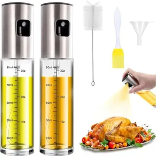 Lablanc - 2 Stück verstärktes Ölspray, 100 ml Küchenölspray, Ölsprüher für Salat, Grillen, Kochen in der Küche, mit 1 Pinsel, 1 Trichter, 1 Ölpinsel