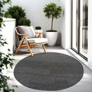 TT Home Teppich Für Outdoor Wetterfest Küchenteppich Balkon Terrasse Unifarbenes Design Modern Größe 80 cm Rund - Grau