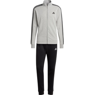 adidas BASIC 3-STREIFEN FRENCH TERRY Trainingsanzug Herren in medium grey heather-black, Größe M - grau