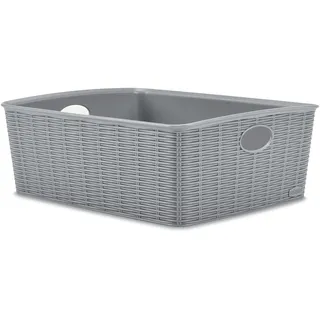 Aufbewahrungskorb 12cm hoch GRAU Rattan-Optik 35x28x12cm DINA4 Kunststoff