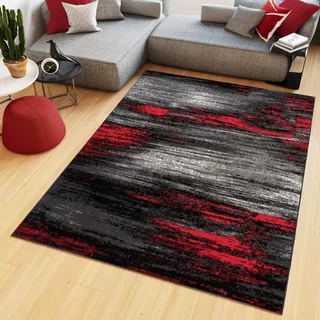 TAPISO Maya Teppich Kurzflor Modern Verwischt Meliert Streifen Design Schwarz Grau Rot Weiß Wohnzimmer Schlafzimmer ÖKOTEX 250 x 300 cm
