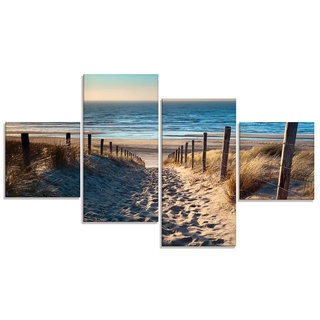 ARTland Glasbilder Wandbild Glas Bild Set 4 teilig 120x70 cm Querformat Strand Meer Küste Nordsee Natur Landschaft Sommer Dünen Sand Gräser T9IP