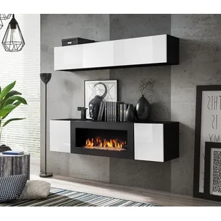 Xlmoebel Wohnwand Hochglanz Sideboard mit Kamin für das Wohnzimmer, Made in Europa schwarz