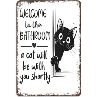 Famanu Metallisches Badezimmerbord - Lustiges Katzen Design - 20x30cm