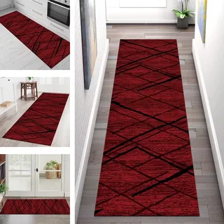 Teppich Läufer Flur Küche rutschfest waschbar Teppichläufer Lang 40X150CM Rot Schwarz Abstrakt Küchenläufer Meterware Korridor Tepiche Kücheteppich Schlafzimmer Wohnzimmer Flurmatten Breit 40-120cm