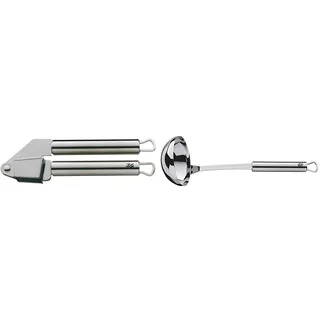 WMF Profi Plus Knoblauchpresse 17,5 cm, Cromargan Edelstahl teilmattiert, spülmaschinengeeignet & Profi Plus Suppenkelle 30 cm, Saucen-/ Schöpflöffel, Cromargan Edelstahl teilmattiert