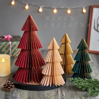 SUNBEAUTY 4 Stück Papier Weihnachtsbaum Deko Tischdeko Weihnachten Braun Grün Papier Waben Papierbäume Rot Weihnachtsdeko Innen Hellrosa Wiederverwendbar Christmas Deko
