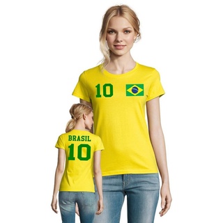 Blondie & Brownie T-Shirt »Damen Brasilien Sport Trikot Fussball Weltmeister Meister WM« gelb L