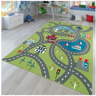 Kinderteppich Kinderteppich Spielteppich Für Kinderzimmer Mit Straßen-Motiv In Grün, TT Home, quadratisch, Höhe: 4 mm grün
