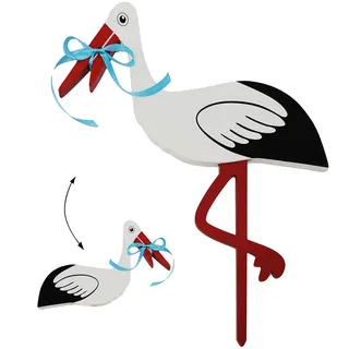 alles-meine.de GmbH XL Storch aus Holz - 55 cm ! - Klapperstorch - BLAUES Band - Figur mit Gartenspieß - zum Aufstellen - für Innen & Aussen - draußen - Gartenstecker - auch ..