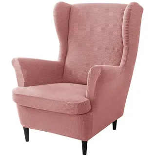 Minicloss Sesselhusse 2-Teilig Ohrensessel Überzug, Sessel-Überwürfe Ohrensessel, Einfarbig Jacquard Stuhlbezug mit Armlehne Hohe Rückenlehne rosa