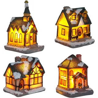 4pcs Weihnachtsdorf mit Beleuchtung Weihnachtsstadt, Weihnachtsdeko Häuser | LED Weihnachtshäuser Weihnachtsdeko Amerikanisch, Weihnachtshaus Beleuchtet, Weihnachtsdorf Häuser, Christmas Village Town