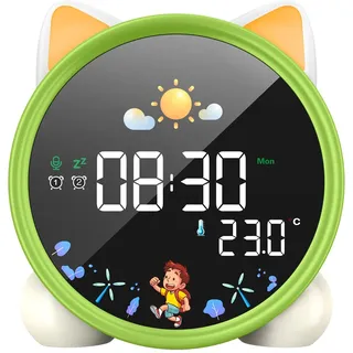 Lemnoi Wecker für Kinder, Kinder Schlaftrainer für Jungen und Mädchen, Batteriebetrieben Kinderwecker Lichtwecker mit Nachtlicht, Countdown, Snooze-Funktion, 3 Helligkeitsstufen und Buntem Licht