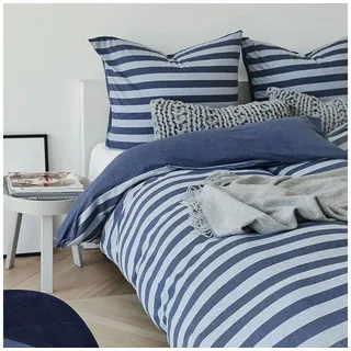 Traumschlaf Jersey Melange-Stripe Blau 135 x 200 cm + 80 x 80 cm