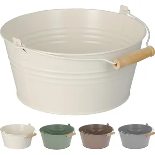 Mojawo 3er Set Balkontopf Hängetopf Blumentopf mit Henkel und Holzgriff Pflanzgefäß Balkontopf verzinkt Ø22xH10cm, Farben:Grau