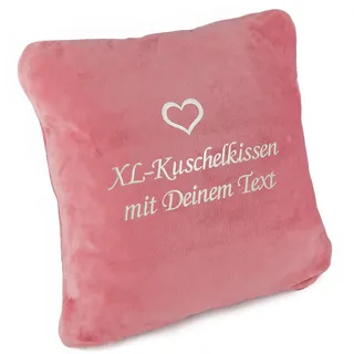 Kuschelkissen mit Namen XL-Größe, flauschig plüsch, Schmusekissen personalisiert mit Text und Herz Stickerei, Romantisches Geschenk für Mädchen, Frau, Freundin, Geburtstag, Weihnachten (pink peach)