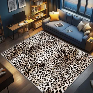 AevuCub Leopardenmuster Deko, Tiermuster Teppich 100x150 Kurzflor, Teppich Wohnzimmer Modern Leopard Print, Weich rutschfest Waschbare Teppiche, Bettvorleger Schlafzimmer Kinderzimmer