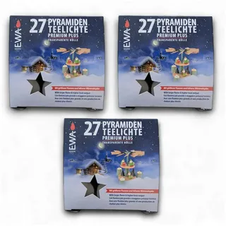 Ebersbacher Kerzenfabrik Teelicht Pyramidenteelichter Kunststoffhülle Premium PLUS (27 Stück) (3-tlg)