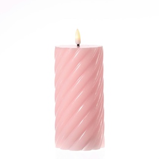 LED Kerze Twist Echtwachs gedrehte Stumpenkerze flackernd H: 17,5cm Timer rosa