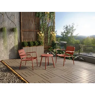 Garten-Sitzgruppe: Beistelltisch + 2 stapelbare Sessel - Metall - Terracotta - MIRMANDE von MYLIA